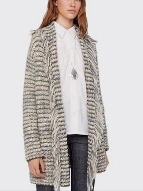 TORY BURCH Pierce alpaca-wool blend sweater cardigan - medium in grey and white